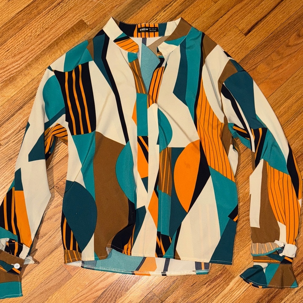 SHEIN Multicolor Geometric Blouse